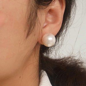 #NEW 18K Gold Plated Big Pearl Stud Earrings